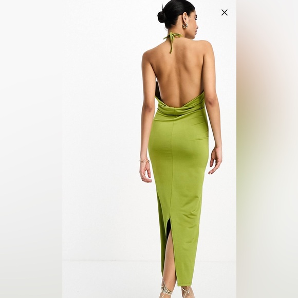 ASOS Green Halter Slinky Midi Dress Women’s Size 4 Small Cutout - Picture 3 of 9
